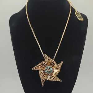 Vintage Art Deco Phyllis Gold Filled Blue And White Crystal Pendant Necklace